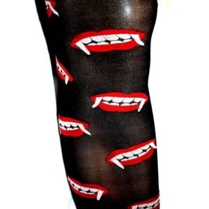 1pr Tights Sz S/M Vampire Dracula Fangs Goth Emo
